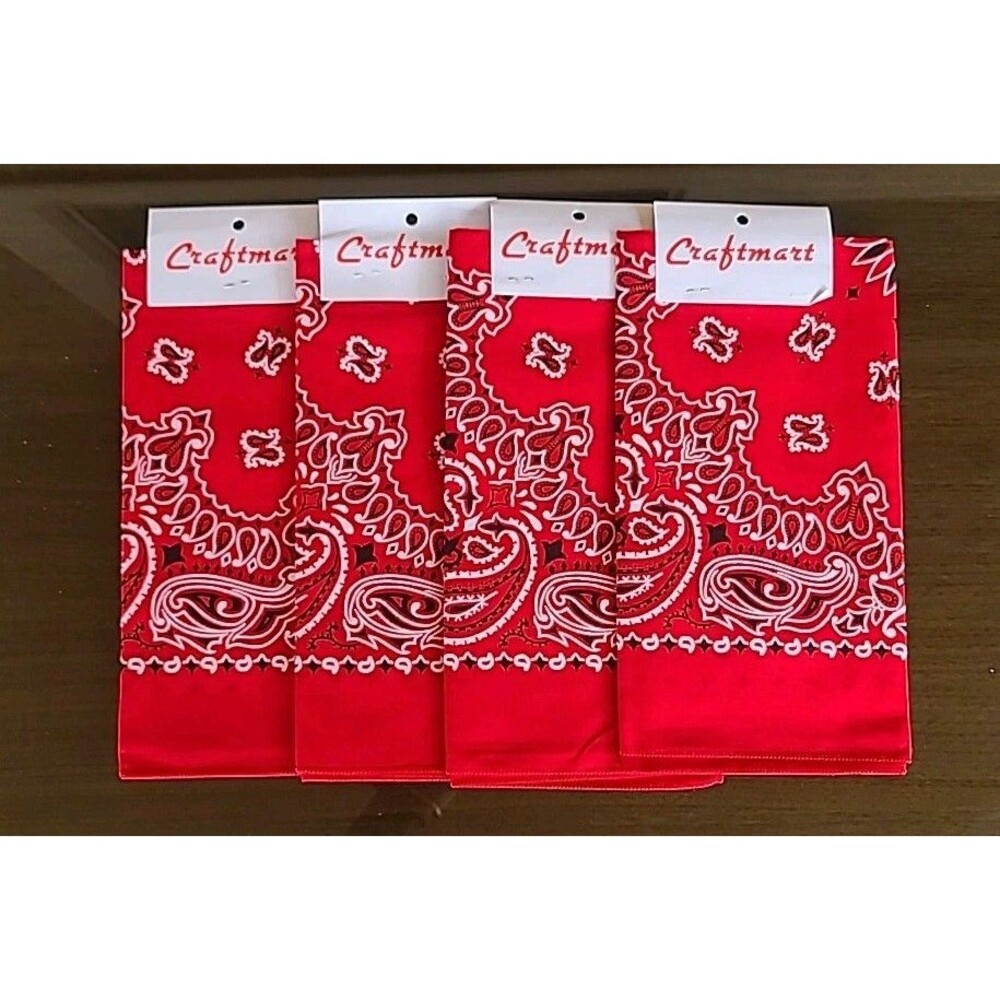 4 Pack Bandana 100% Red Cotton Paisley DoubleSided Scarf Head Neck Face Mask VTG